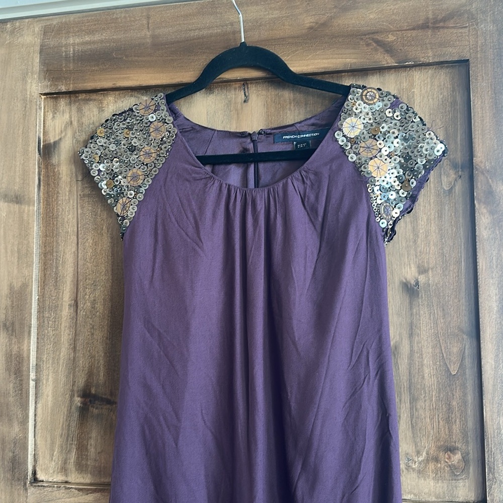 French Connection Purple Dress with Sequin Sleeves - Picture 4 of 7